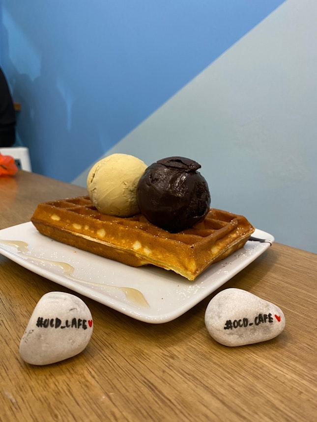 Waffle With Two Scoops Of Ice Cream
