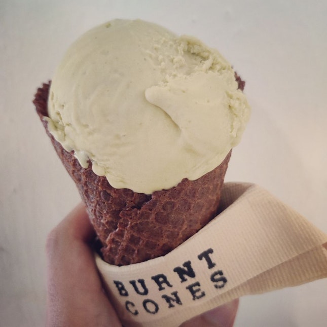 Pistachio Ice Cream With Burnt Cone@Burnt Cones