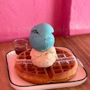 Waffles with cookie monster and hazelnut truffle ($10.80)