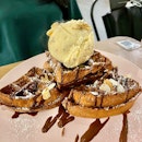 Pumpkin Brownie Ice Cream with Chocolate Waffle