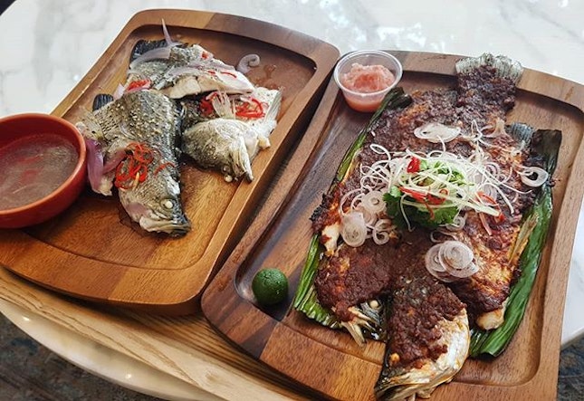 2 sizable seabass for $10.90, topped up $8/piece(500g) dine in cooking fee in steamed and sambal style.