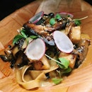 Wafu Tagliatelle from Mariko's - mixed mushroom, wafu, bluefin chunks, konbu sauce.