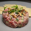 Watermelon Tartare with coriander cress and crackers from The Obelisk (@theobelisk.sg), a new fusion sharing plates concept along Tanjong Pagar Road.