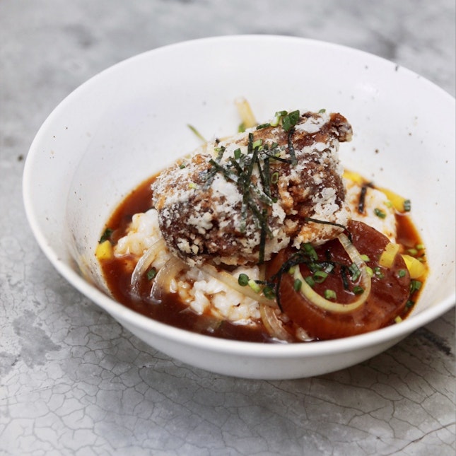 Stateland's fantastic risotto base, adapted into a Chinese-Japanese donburi fusion bowl
