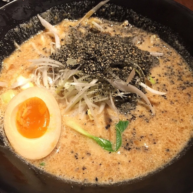 A piping hot bowl of black sesame ramen to end off the night!