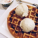 Waffles + 2 Scoops Of Durian Ice Cream 