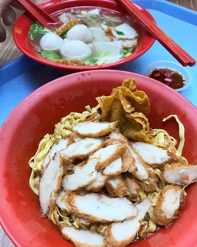 Fishball Noodles ($3.30 with extra ingredients) .