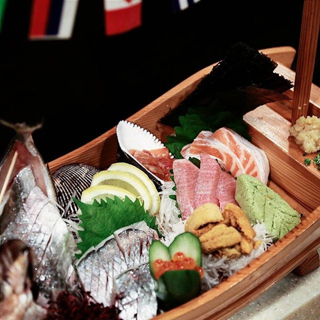 A whole boat of sashimi from Teru sushi.