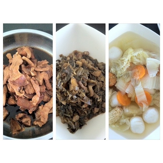 DAY 3;  #Stir-fry #Chicken #meat #with #wine & #seasoning  #presevedveg with #meat  #yong #tau #hu #soup #best #food #love