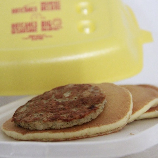 Breakfast: Mcdonald's hotcakes with sausage.