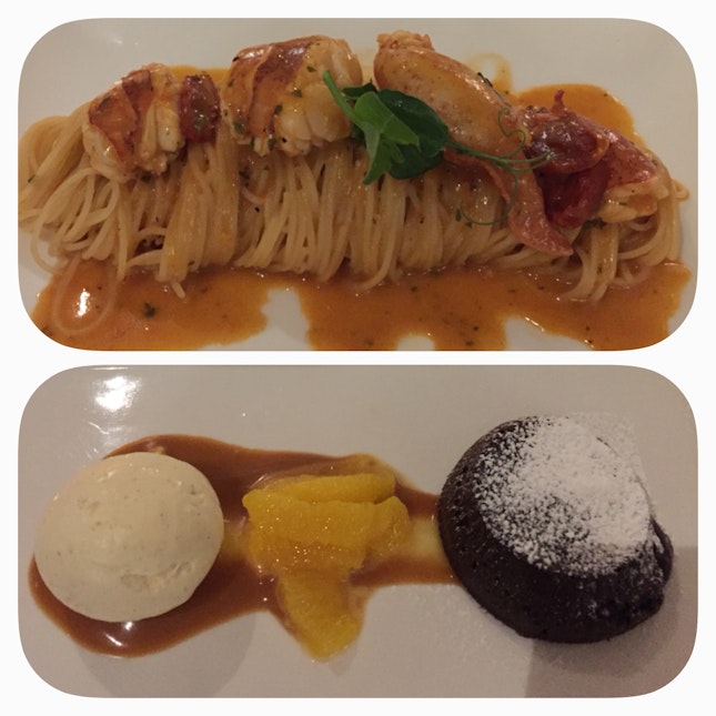 Lobster Angel Hair Capellini and Chocolate Lava Cake