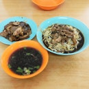 Duck Noodle with Kway Teow + Pig Innards and duck giblets.