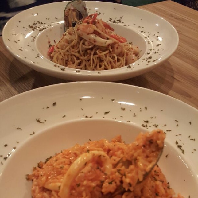 Seafood Risotto And Seafood Pasta