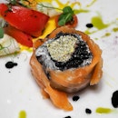 Squid Ink-infused Putignano Burratina with Cherry Wood-Smoked Organic Salmon and Avruga Caviar