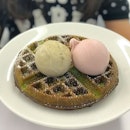 Matcha buttermilk waffle [$4.50] with Double scoops (regular) [$7] - With waffle flavours on a rotational basis, the matcha buttermilk waffle is only available this weekend from Friday onwards.