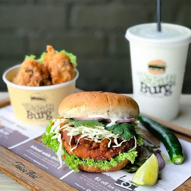 Curry Dhal Burger [$11.90] with Shrooms Pop with mint sauce + Sabja chiller [$6.90] .