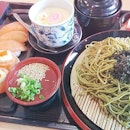chasoba (soo much noodles we can't even finish!) + salmon sushi set!