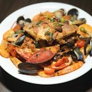 Hot Mediterranean chorizo olive seafood platter [$98]
.