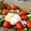Salad with Romaine Lettuce base; Chicken W Herbs; cherry tomatoes, quinoa, onsen egg; Rosemary Balsamic dressing ($6.90) 