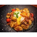 Spicy Miso Butter Gnocchi With Spicy Chorizo, Bacon and Onsen Egg.