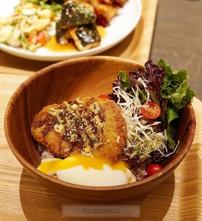 Pork katsu donburi is one of the exclusive dishes at Cafe & Meal MUJI Plaza Singapura.