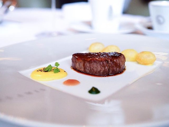 Japanese Omi Beef with Pomme Soufflés and @Chef_sebastien_lepinoy interpretation of a bearnaise sauce.