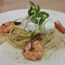 Creamy Prawn With Poached Egg