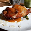 Half a spring chicken with pumpkin mash, long beans and mushroom puree - love the marinate on the chicken and the crispy chicken skin, meat was super tender and juicy too!