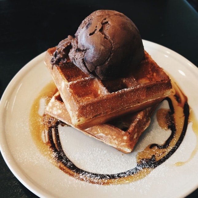 Fluffy Waffles With Rich Ice Cream