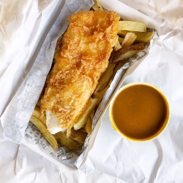Haddock Fish N Chips (with Curry Sauce) [£10.50]