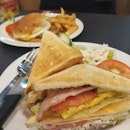 Club Sandwich for breakfast during post-morning gongyo dialogue.