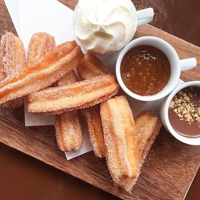 Finger licking good churros with three types of dips!