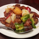 Sweet Sour Pork with Pineapple (SGD$12.90), consisting of small pieces of crispy pork marinated to give it a nice tangy taste..