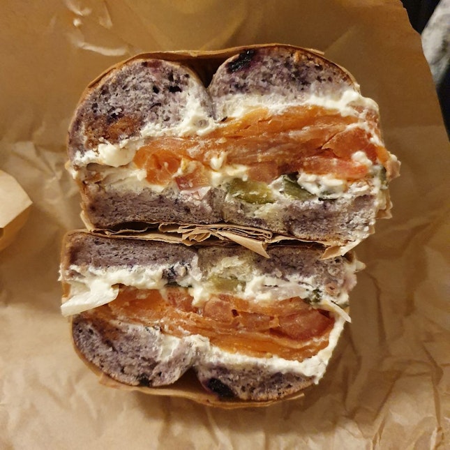 Lox On A Blueberry Bagel $12
