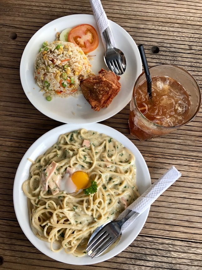 Salted Fish Fried Rice And Fettuccine Carbonara Set Meal (RM10.90 Each)