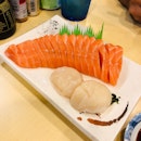 Fresh Sashimi Salmon And Scallops.