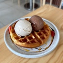 Tie Guan Yin, Truffle Chocolate Ice Cream w Waffles ($13.20)