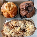 Mini Chocolate Babka ($4.50), Raisin & Orange Muffin ($3), Choc Lava Muffin ($3.50)