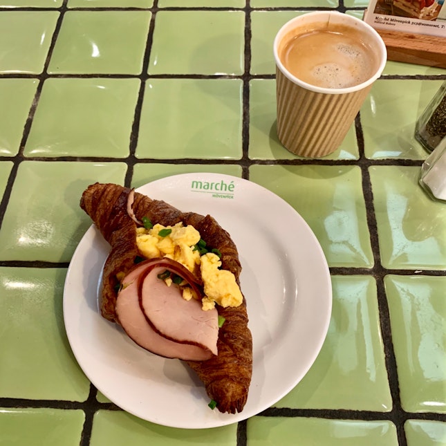 Croissant Egg Sandwich & Coffee