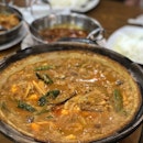 Curry fish head and other assorted curry dishes.