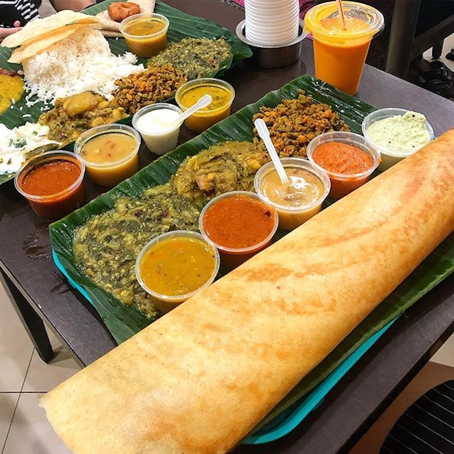 Paper dosa and rice meal.