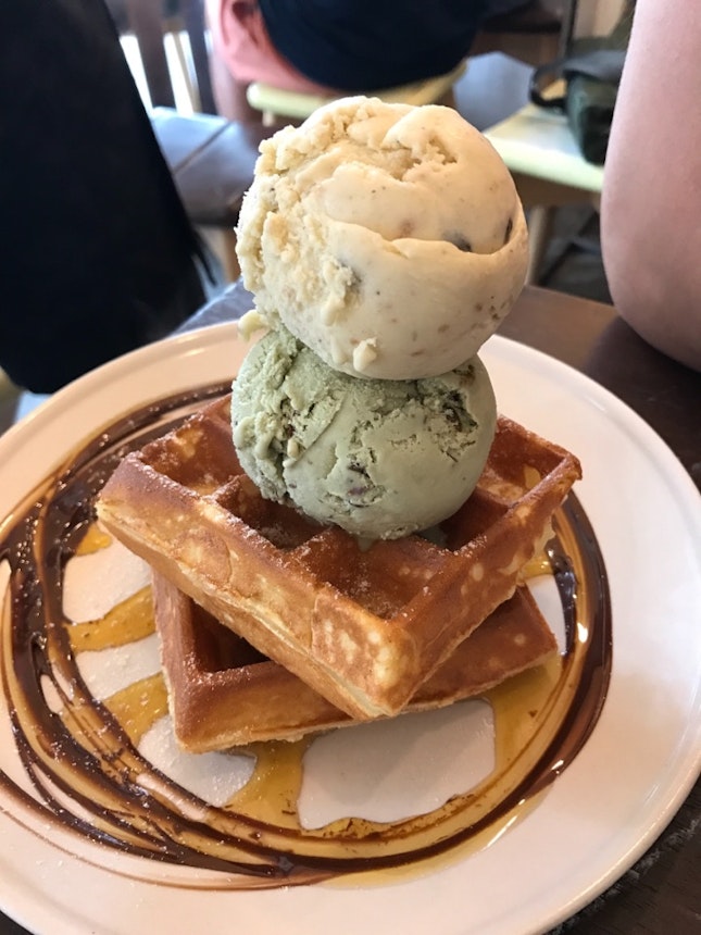 Ice Cream and Waffles ($8.50 + $2.50 for Double Scoop)