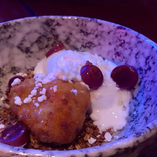 Deep fried Camembert - yogurt ice cream worked with the pickled grapes and lavender granola but for me, the Camembert cheese was a tad too strong touch #burpple