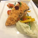 The husband's herbed crumbed salmon and garlic mash #latergram #lunch #weekend #tcc