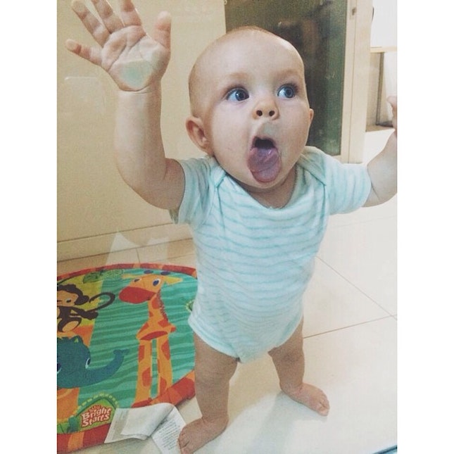 Someone is a bit too excited about the chicken roasting in the oven :)) #100happydays #hungry #foodie #babyzoe #vscocam