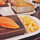 Missing the fresh salmon cooked on hot stone.