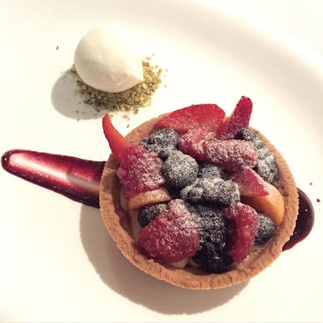Mixed berry tart with moscato sorbet #burpple #dessert