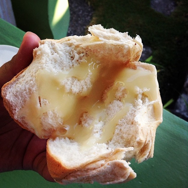 pandesal with condensed milk.