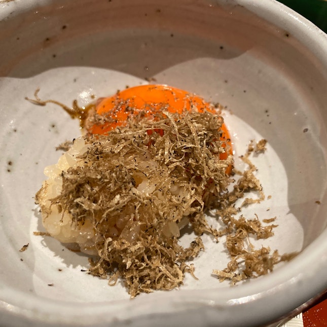 Raw Japanese Egg Yolk With Sushi Rice & Black Truffle Shreds
