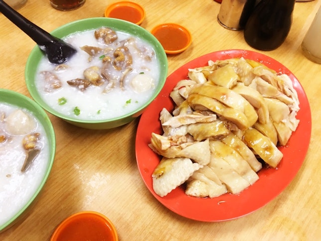 猪杂粥 Pork Mix Porridge + 滑鸡 Poached Chicken